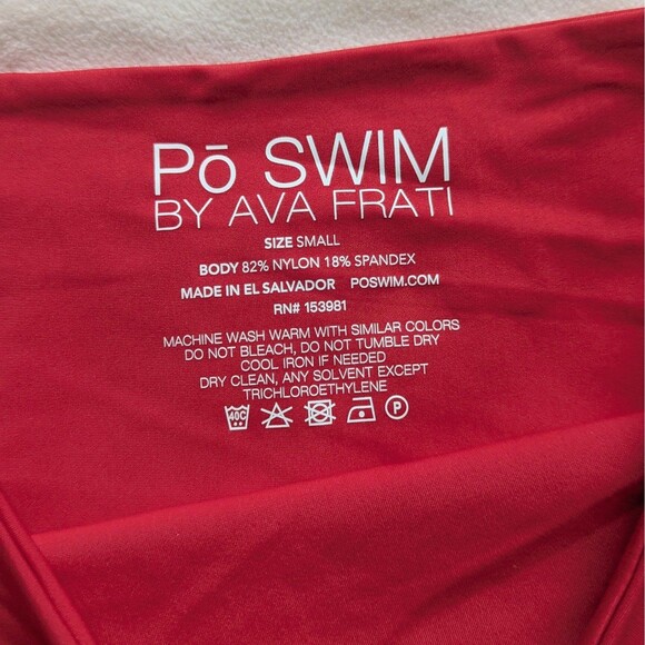 PO swim by Ava Frati High Waisted Thong Bikini Bottom IGGY Bottom Red Swimsuit - Picture 2 of 3